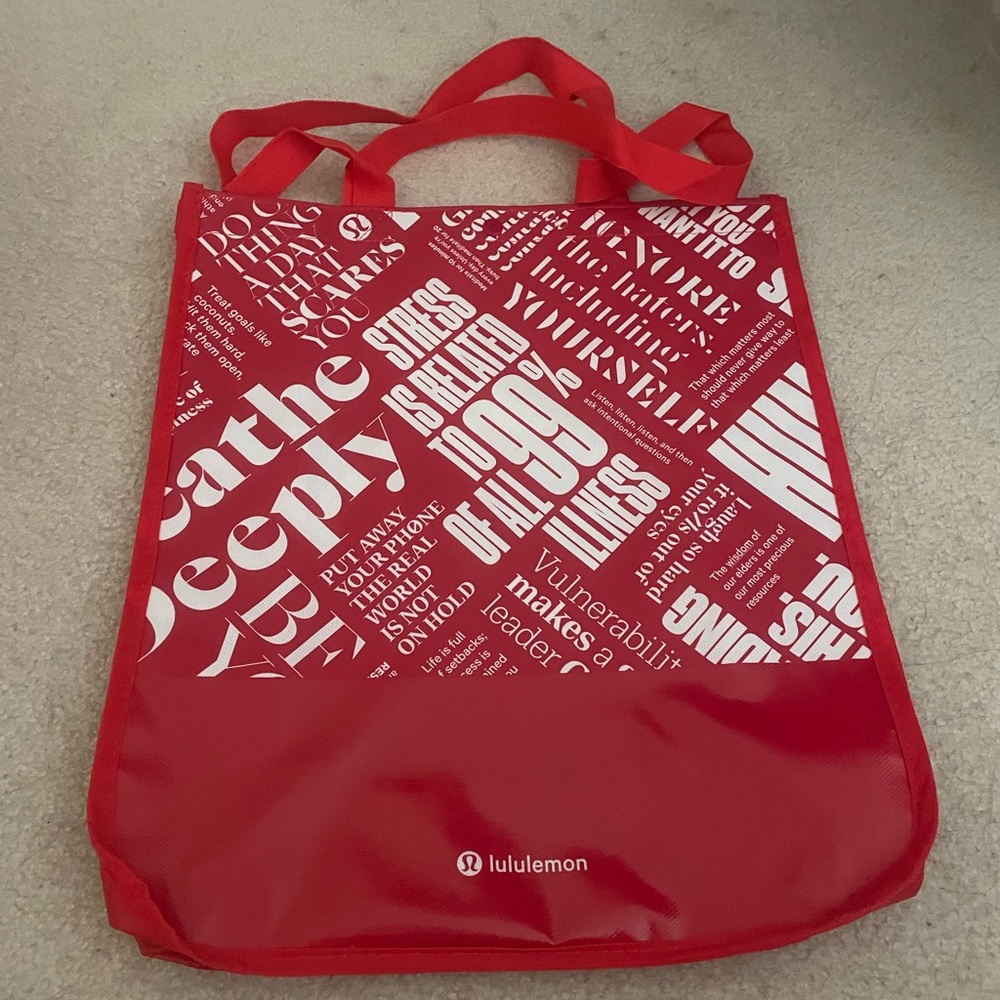Lululemon red shopper shopping bag tote